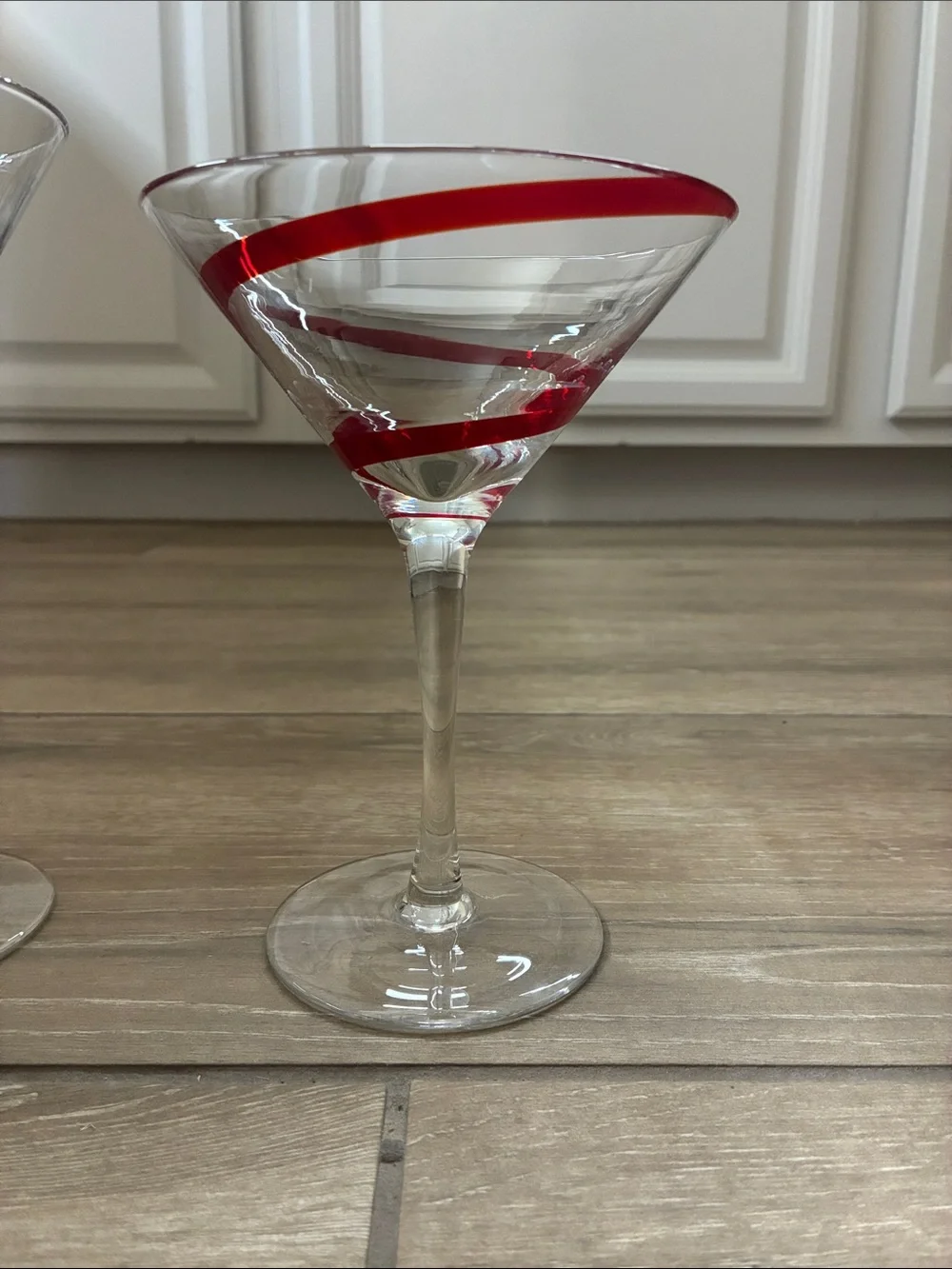 Pier 1 Clear Martini Glasses with Red Swirl (Set of 2)